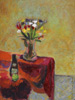 Flowers, wine and apple